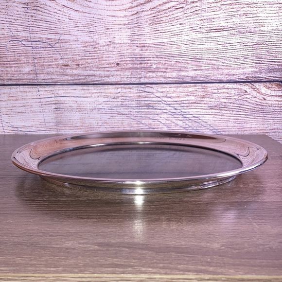 Vintage Formica Serving Platter Crescent Silver Rim Black Center 12” - Picture 6 of 8